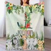 Custom Jungle Animal Blanket - Personalized Safari Baby Throw Blanket - Gift for Kids and Newborns